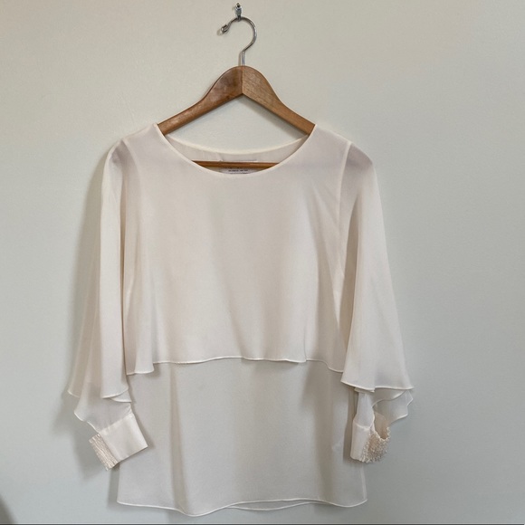 RACHEL ZOE Cream Ruffled Cut Out Blouse - Picture 5 of 14